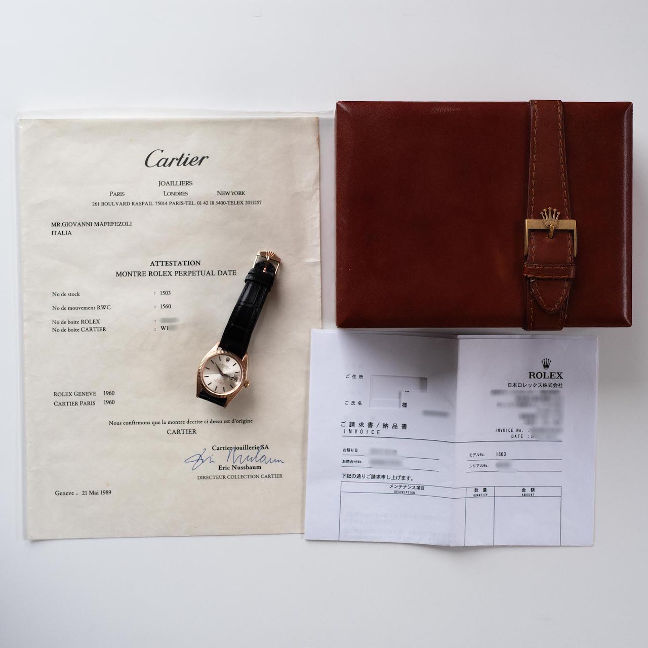 ROLEX "Cartier" Oyster Perpetual Date PG Ref.1503 1960y with Archive Paper - 画像 (2)