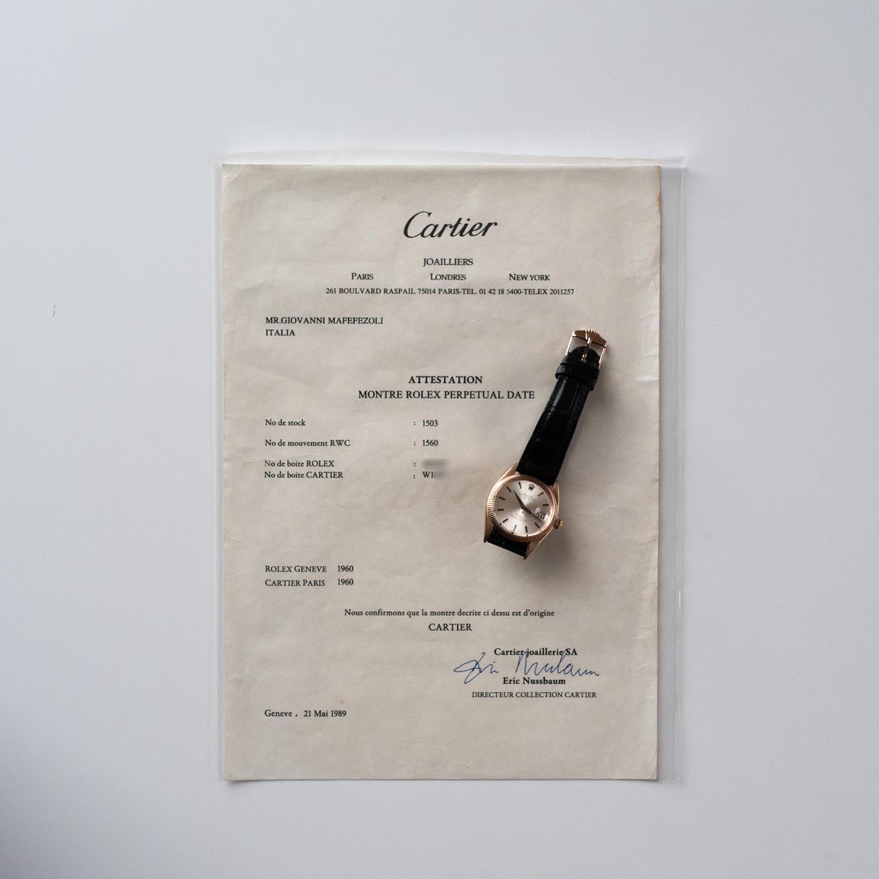 ROLEX "Cartier" Oyster Perpetual Date PG Ref.1503 1960y with Archive Paper - 画像 (10)