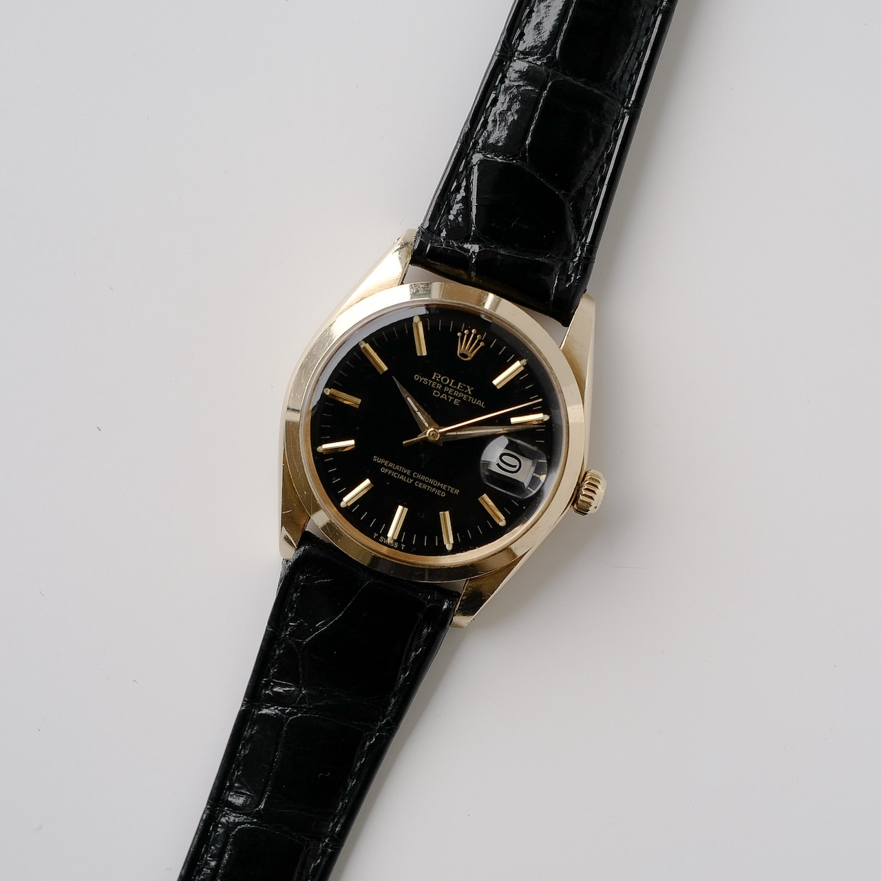 ロレックス/オイスターパーペチュアルデイト1500/8/ミラーダイヤル/18KYG/国際保証書つき/ROLEX OYSTER PERPETUAL DATE Ref.1500/8"GILT DIAL" 18KYG 1966y with Paper