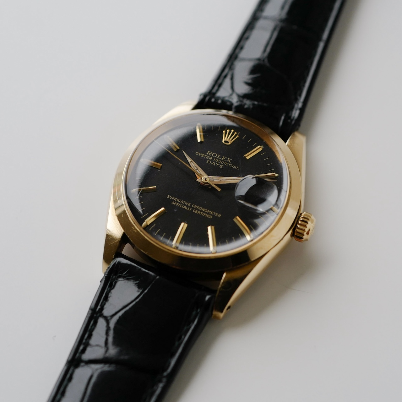 ロレックス/オイスターパーペチュアルデイト1500/8/ミラーダイヤル/18KYG/国際保証書つき/ROLEX OYSTER PERPETUAL DATE Ref.1500/8"GILT DIAL" 18KYG 1966y with Paper - 画像 (4)