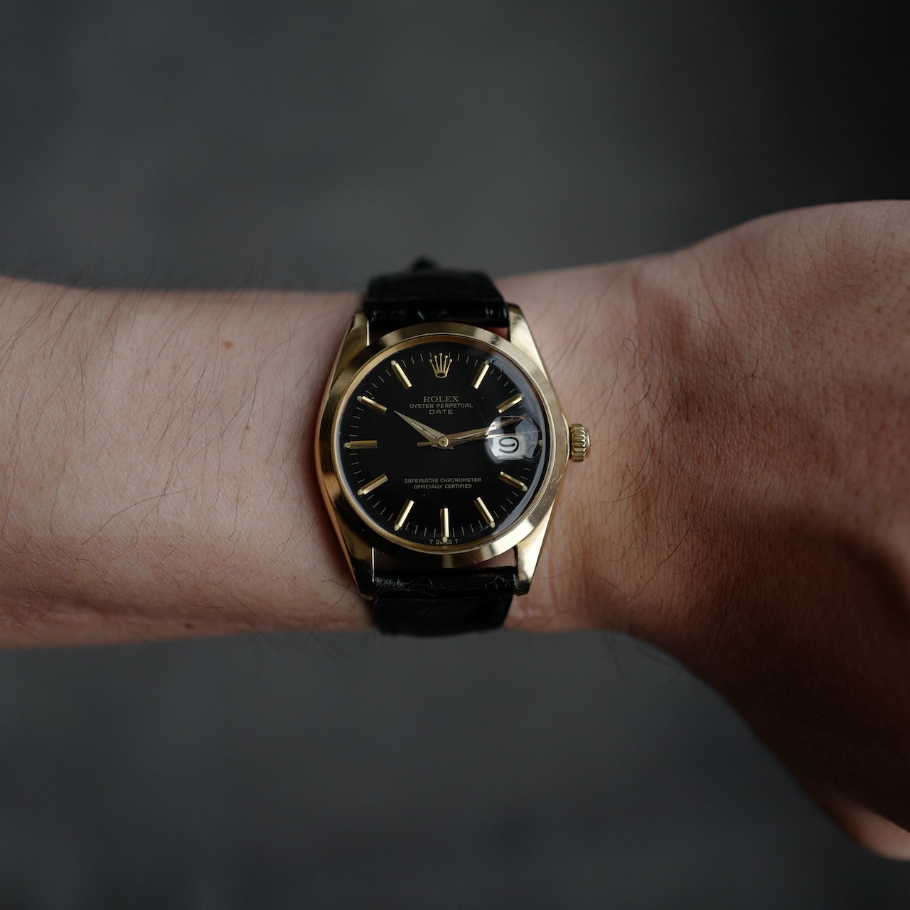 ロレックス/オイスターパーペチュアルデイト1500/8/ミラーダイヤル/18KYG/国際保証書つき/ROLEX OYSTER PERPETUAL DATE Ref.1500/8"GILT DIAL" 18KYG 1966y with Paper - 画像 (2)