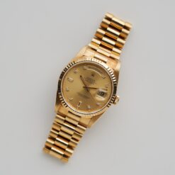 ロレックス/デイデイト18238A/E番/10Pダイヤモンド/シャンパンダイヤル/18Kイエローゴールド/裏蓋シール/保証書付きフルセット/ROLEX DAY-DATE Ref.18238A "Baguette Diamond" Champagne Dial 18KYG 1990 Full Set