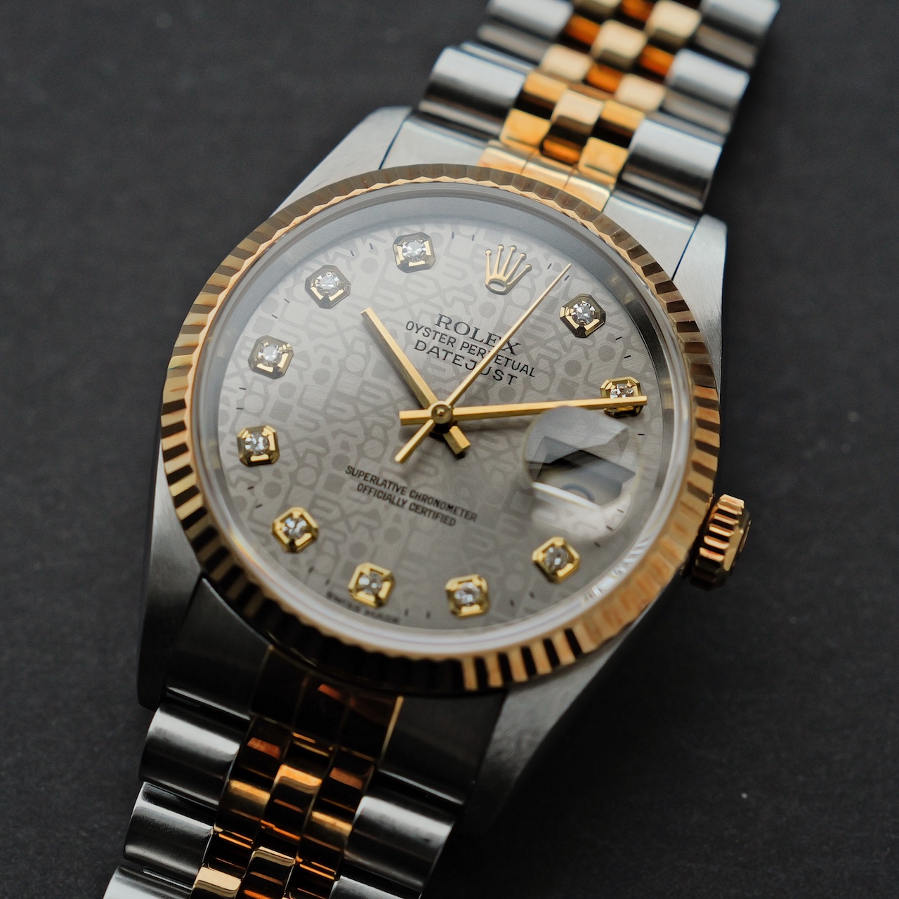 ロレックス/デイトジャスト16233G/T番/コンピューターダイヤル/後期10Pダイヤ/18Kイエローゴールド/裏蓋シールあり/ROLEX DATE-JUST Ref.16233G "Computer Diamond"18KYG 1996 with Box - 画像 (10)