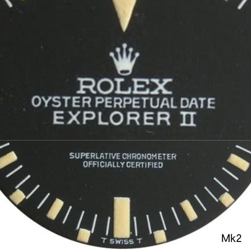 Ref.1655のマーク2ダイヤル。フロッグレッグと呼ばれる王冠マークが特徴