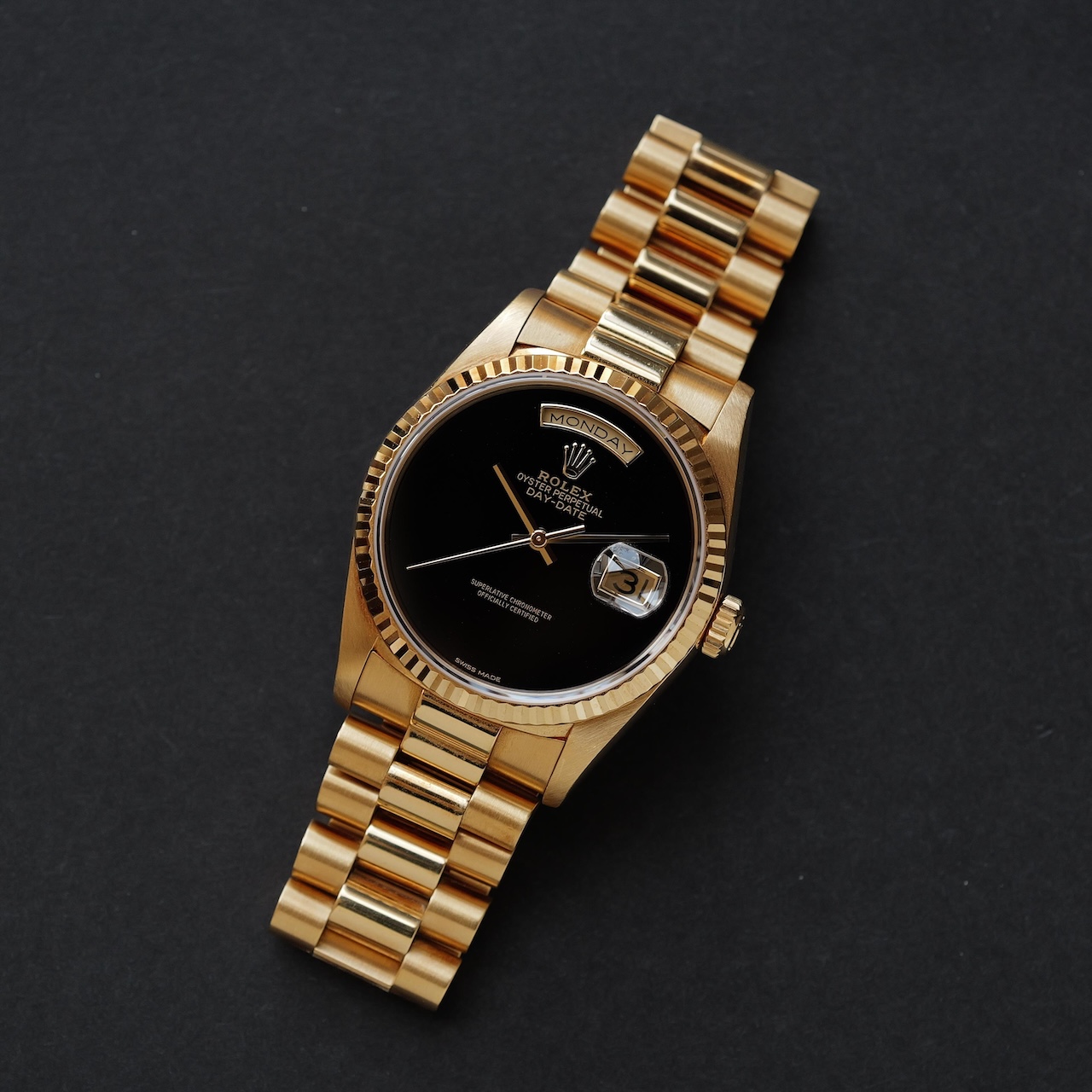 ロレックス/デイデイト18238/18KYG/オニキスダイヤル/日ロレOH保証書/ROLEX DAY-DATE Ref.18238 18KYG "ONYX" ROLEX OH SERVICE CARD 1993y