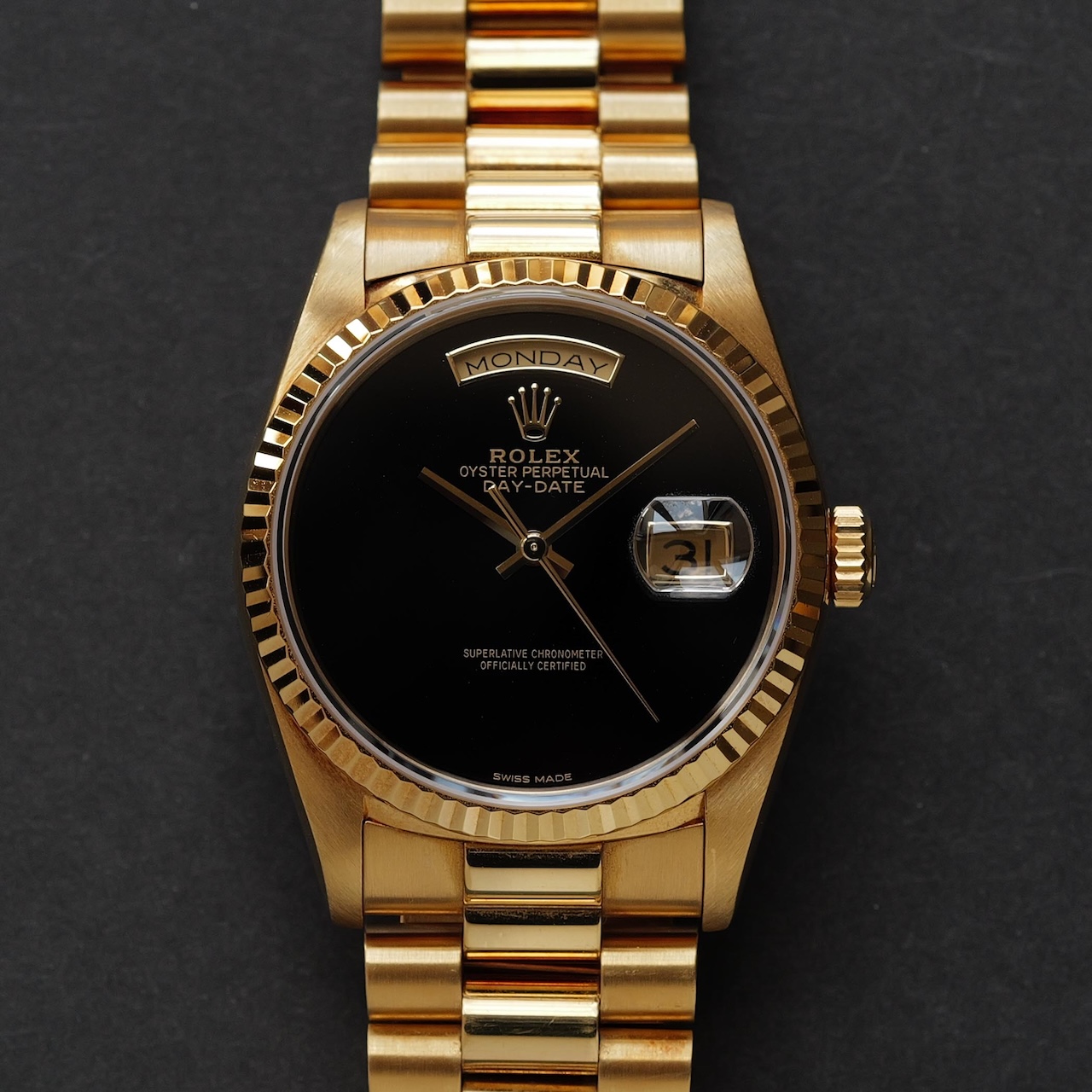 ロレックス/デイデイト18238/18KYG/オニキスダイヤル/日ロレOH保証書/ROLEX DAY-DATE Ref.18238 18KYG "ONYX" ROLEX OH SERVICE CARD 1993y - 画像 (4)