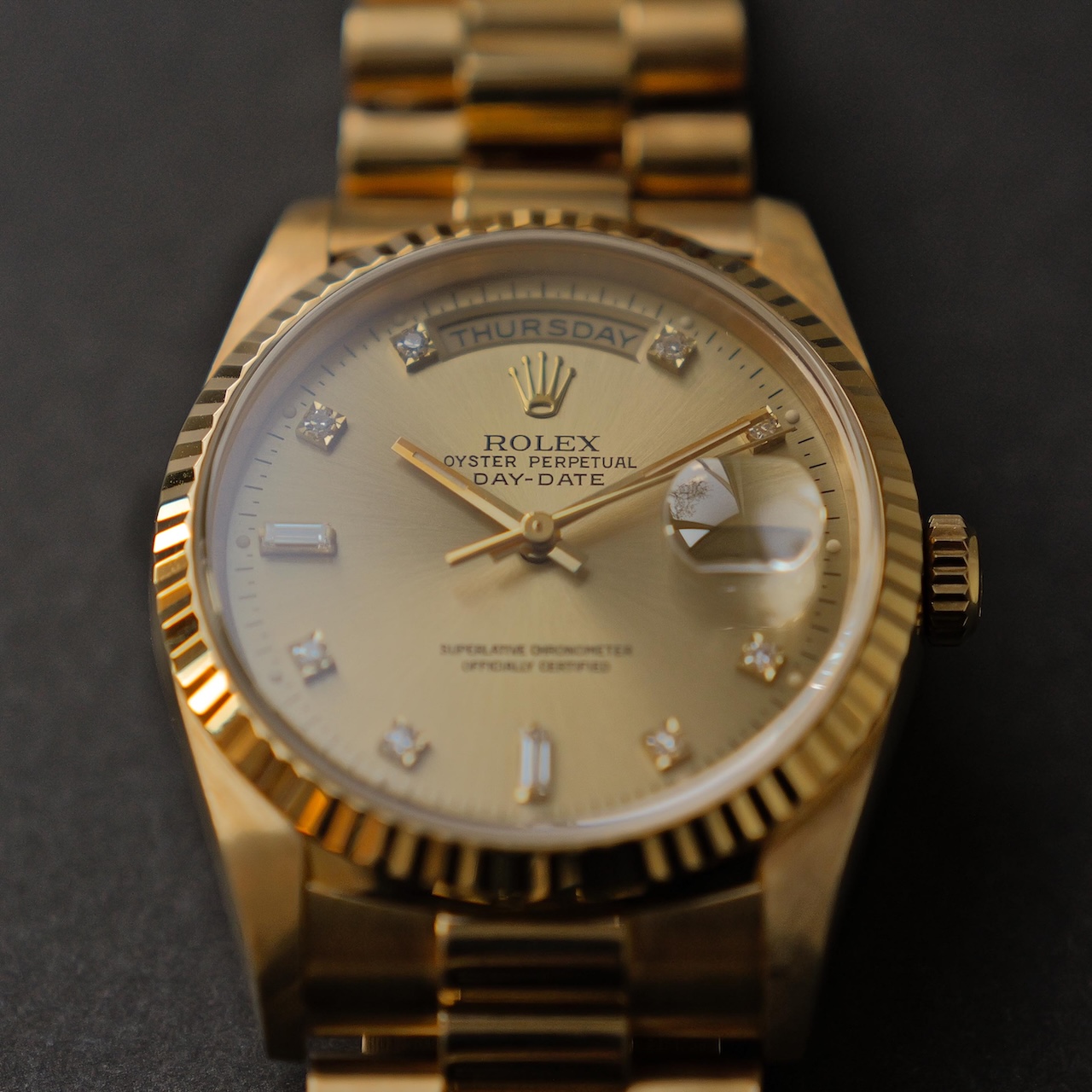 ロレックス/デイデイト18238A/W番/ 10Pダイヤモンド/18Kイエローゴールド/保証書付きフルセット/ROLEX DAY-DATE Ref,18238A "Baguette Diamond" 18K Yellow Gold 1995y Full Set - 画像 (7)