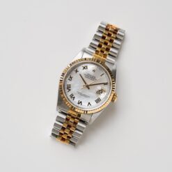 ロレックス/デイトジャスト16233/Y番/ホワイトマザーオブパール/ローマンインデックス/18Kイエローゴールド/保証書付きフルセット/ROLEX DATE-JUST Ref.16233 "Mother of pearl" 18K Yellow Gold 2002y Full Set