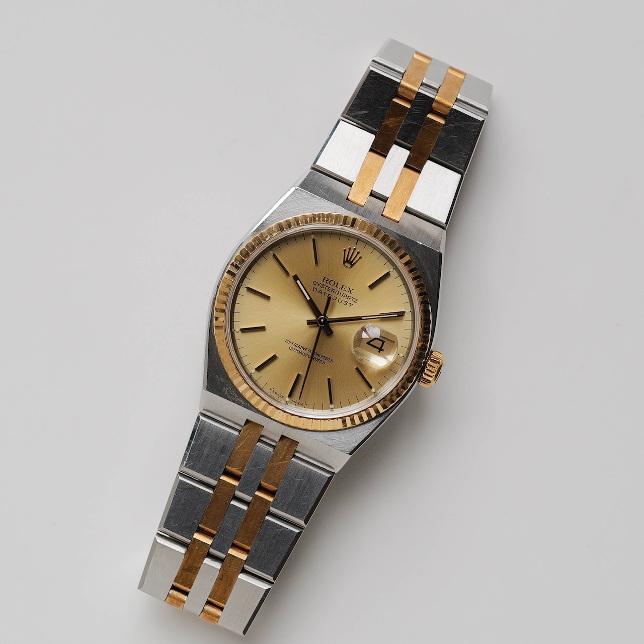 ロレックス/オイスタークォーツ/デイトジャスト/ノンポリッシュ/18Kイエローゴールド/裏蓋シール/ROLEX DATE JUST REF.17013 "OYSTER QUARTZ" Unpolished 18K Yellow Gold 1986-87y