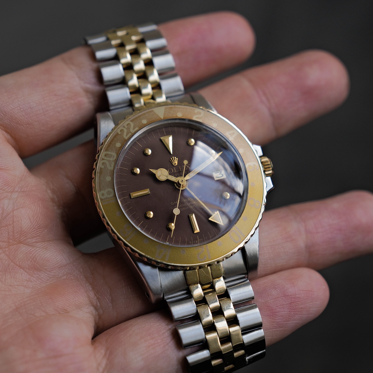 ロレックス/GMTマスター1675/3/茶つぼ/フジツボダイヤル/ゴーストベゼル/ROLEX GMT-MASTER 1675/3 "BROWN NIPPLE" GOHST BEZEL 18KYG 1972y - 画像 (3)