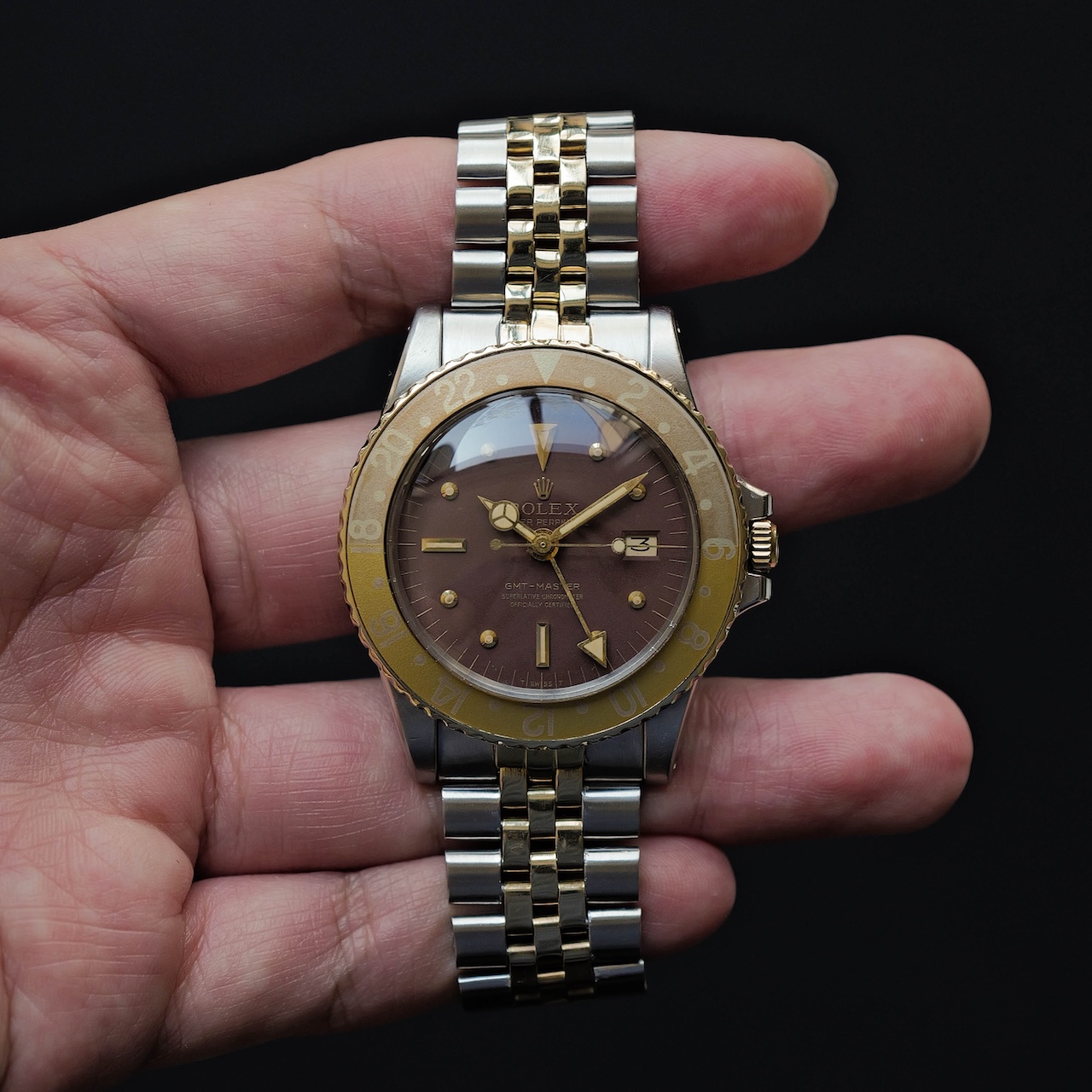 ロレックス/GMTマスター1675/3/茶つぼ/フジツボダイヤル/ゴーストベゼル/ROLEX GMT-MASTER 1675/3 "BROWN NIPPLE" GOHST BEZEL 18KYG 1972y - 画像 (2)