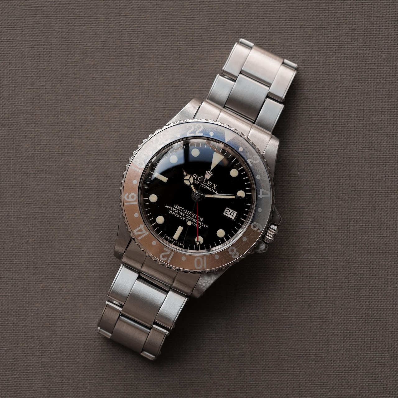 ロレックス/GMTマスター1675/後期ミラーダイヤル/マーク1ベゼル/ROLEX GMT-MASTER REF.1675 "GILT DIAL" Mk.1 Bezel 1966y-67y