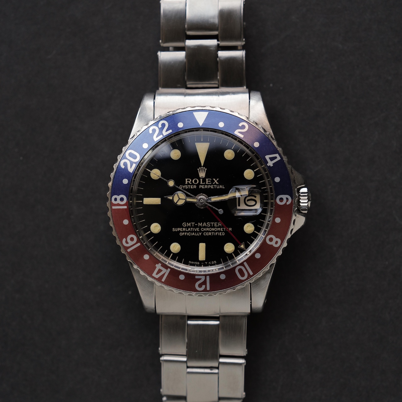【ON HOLD】ロレックス/GMTマスター1675/後期ミラーダイヤル/マーク1ベゼル/ワイドスイス/USリベット/ROLEX GMT-MASTER Ref.1675 “GILT DIAL, WIDE SWISS” Mk.1 Bezel US Rivet 1965Y - 画像 (10)