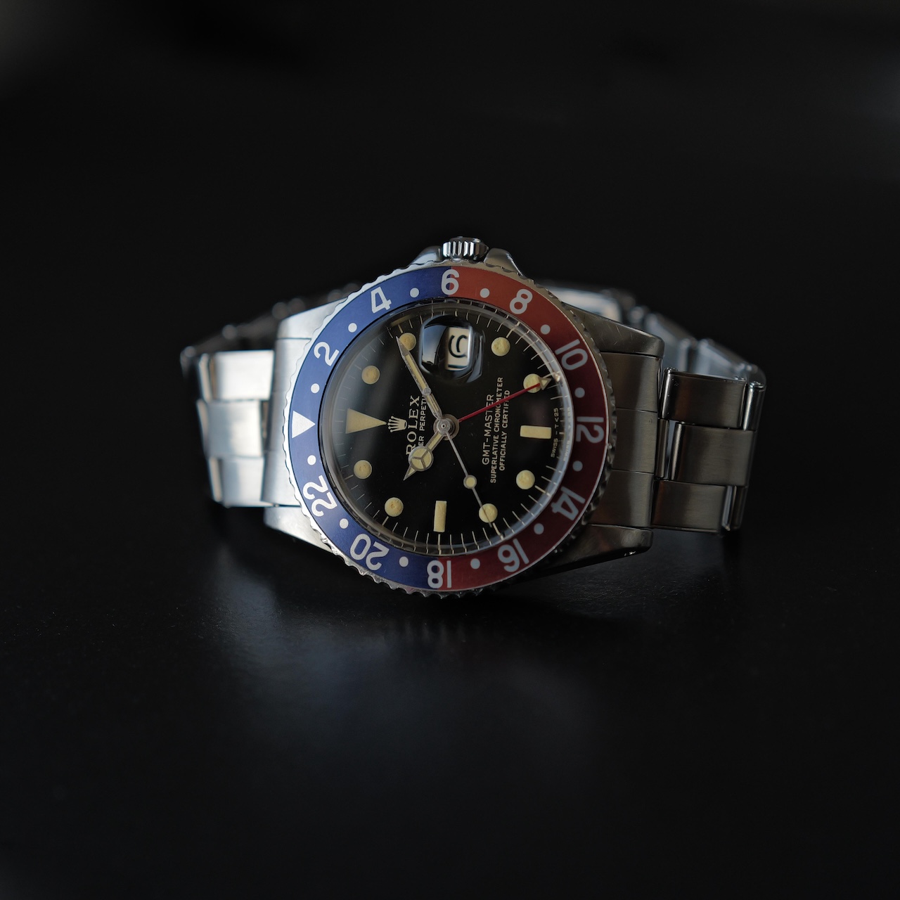 【ON HOLD】ロレックス/GMTマスター1675/後期ミラーダイヤル/マーク1ベゼル/ワイドスイス/USリベット/ROLEX GMT-MASTER Ref.1675 “GILT DIAL, WIDE SWISS” Mk.1 Bezel US Rivet 1965Y - 画像 (3)